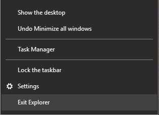 Premi Ctrl + Maiusc + tasto destro del mouse su una parte vuota della barra delle applicazioni e seleziona Esci da Explorer
