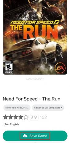 İstediğiniz bir oyunu veya oyunları seçin. Örneğin bu durumda Need For Speed ​​- The Run'a gidin ve Oyunu Kaydet'e dokunun.