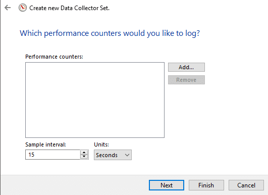 Clique em Avançar e em Adicionar | Como usar o Monitor de desempenho no Windows 10