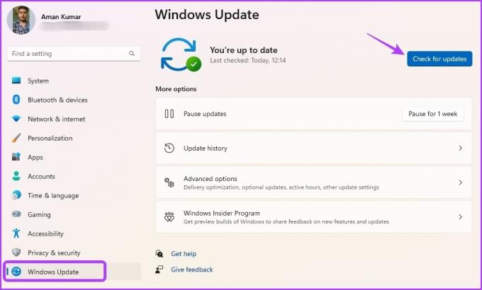 Možnost Vyhledat aktualizace v Nastavení systému Windows
