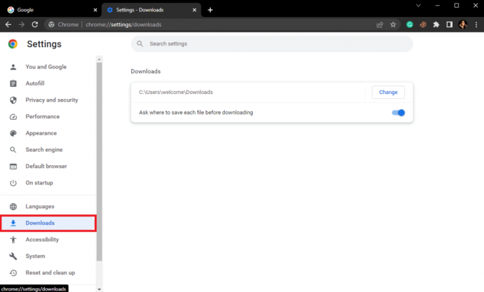 faceți clic pe Descărcări. 13 moduri de a remedia eroarea de descărcare eșuată pe Chrome