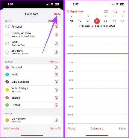 Kalendrite väljalülitamine iPhone'i rakendusest Calendar