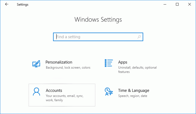 Tryck på Windows-tangent + I för att öppna Inställningar och klicka sedan på Konton