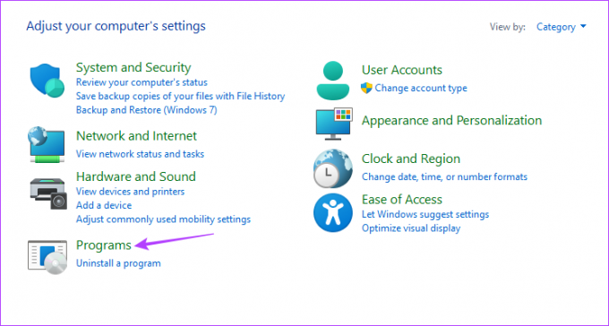 Option Programmes dans le Panneau de configuration