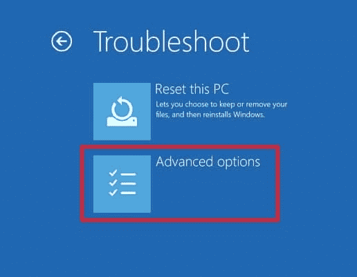 Wählen Sie Erweiterte Optionen. Beheben Sie den thermischen Auslösefehler in Windows 10