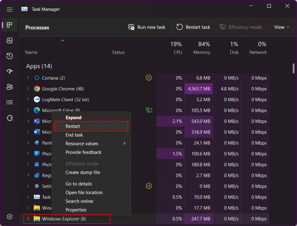 Znova zaženite postopek Windows Explorer