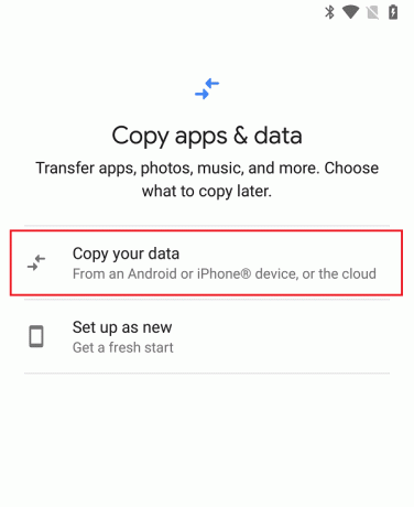 Successivamente, seleziona l'opzione Copia i tuoi dati | recuperare il registro delle chiamate su Android