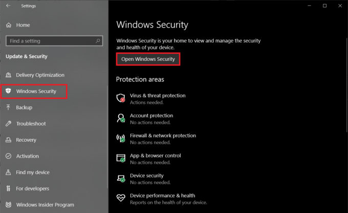 Ga naar de Windows-beveiligingspagina en klik op de knop Windows-beveiliging openen.