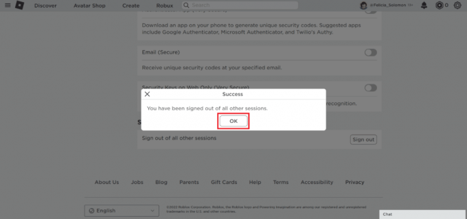 प्रॉम्प्ट में OK पर क्लिक करें | Roblox पर खाते स्विच करें