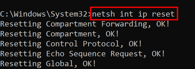 netsh int επαναφορά ip 