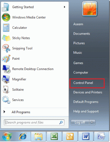 Windows7のスタートメニューからコントロールパネルをクリックします