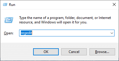 Öppna dialogrutan Kör (klicka på Windows-tangenten + R) och skriv regedit.