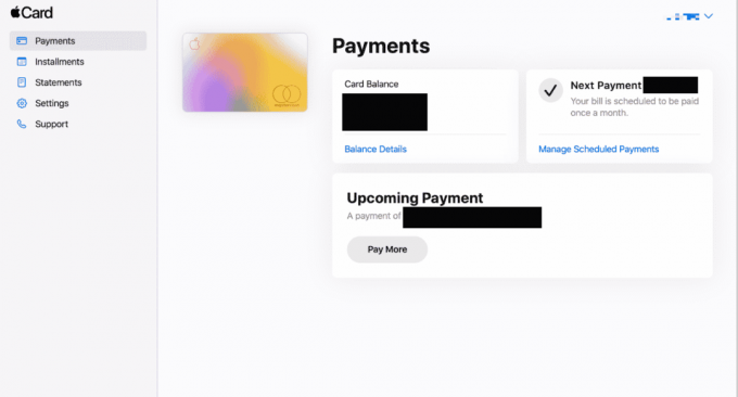 Apple Card-kontoinstrumentpanel för webben | Hur man tar bort kreditkort från Apple ID