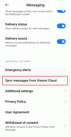 Wischen Sie nach unten und tippen Sie auf Nachrichten von Xiaomi Cloud synchronisieren | Sehen Sie sich die Textnachrichten Ihres Mannes bei AT&T an