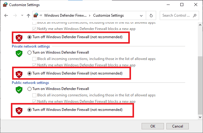 desative o Firewall do Windows Defender