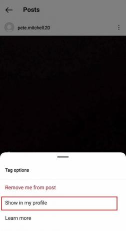 торкніться опції «Показати в моєму профілі» у спливаючому меню | Як відобразити фотографії з тегами в Instagram