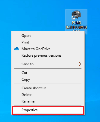 Кликните десним тастером миша на ПУБГ пречицу и изаберите опцију својства