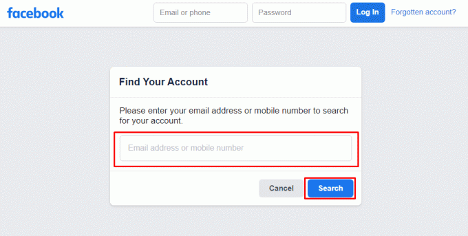 Geben Sie die E-Mail-Adresse oder Handynummer ein und klicken Sie auf Suchen | So ändern Sie die Telefonnummer auf Facebook