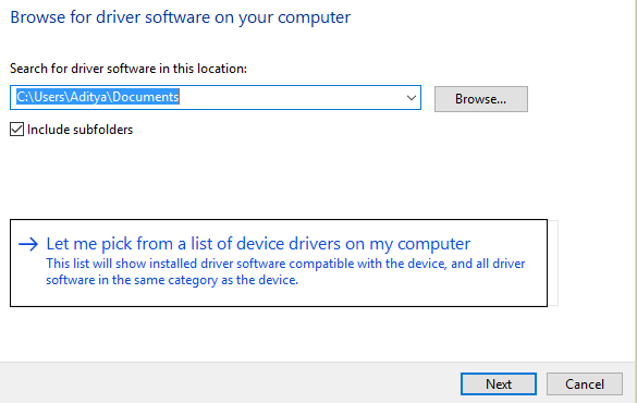 permiteți-mi să aleg dintr-o listă de drivere de dispozitiv de pe computerul meu