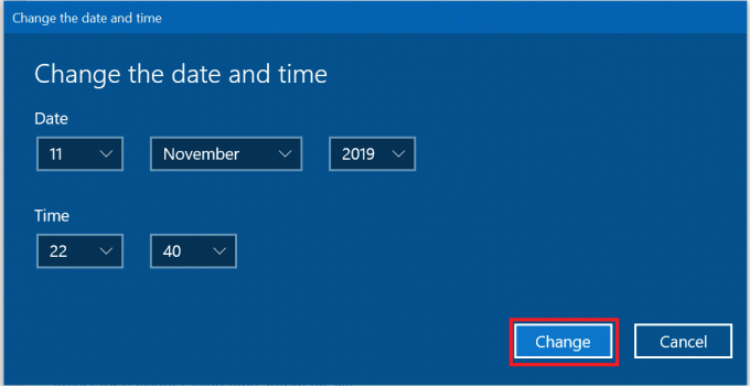 Introduceți data și ora corecte și apoi faceți clic pe Modificare pentru a aplica modificările.