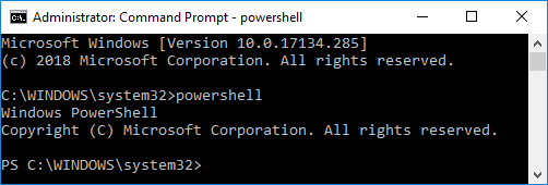 เปิด Windows PowerShell ที่ยกระดับใน Command Prompt
