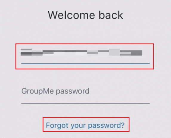 Zadejte svůj registrovaný e-mail GroupMe a klepněte na Zapomněli jste heslo