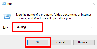 ჩაწერეთ dxdiag და დააჭირეთ Enter-ს Run დიალოგურ ფანჯარაში | როგორ ჩამოტვირთოთ logitech m570 დრაივერი Windows 10