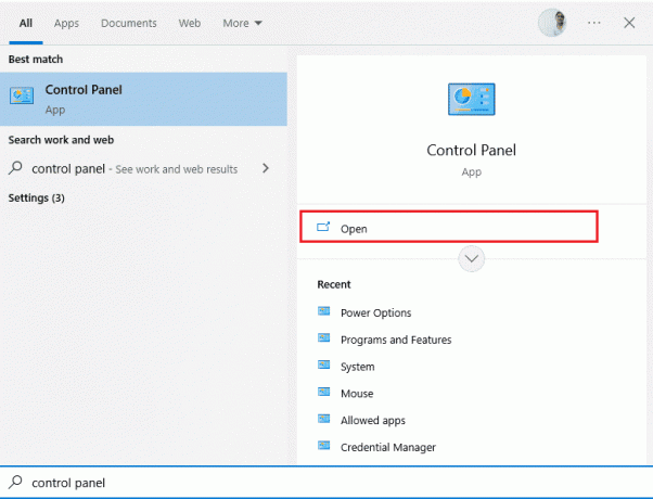 abra o painel de controle