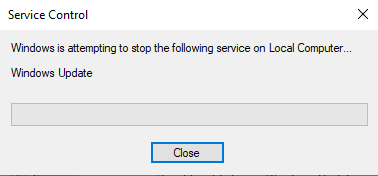 Saat kehotteen, Windows yrittää pysäyttää seuraavan palvelun paikallisessa tietokoneessa…