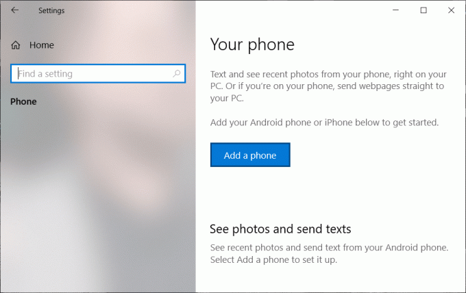 Agora, para vincular seu telefone Android ao PC, clique no botão Adicionar um telefone.