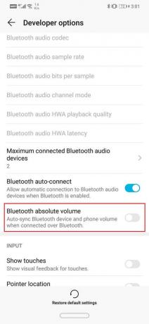 Rulla ned till avsnittet Nätverk och stäng av strömbrytaren för Bluetooth absolut volym