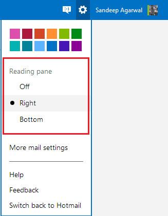 Painel de leitura do Outlook