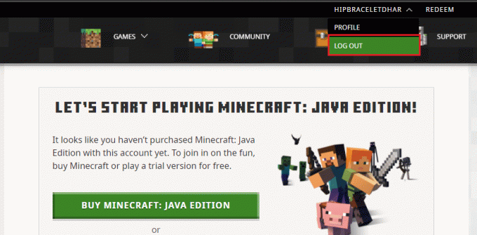 Først klikker du på LOGG UT i Minecraft-kontoen din. Reparer Minecraft-påloggingsfeil i Windows 10