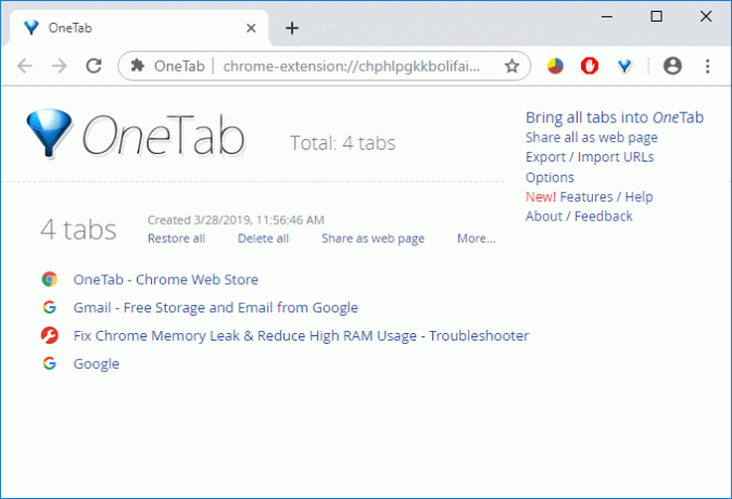 Použite rozšírenie One Tab pre Chrome