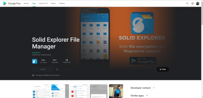 ES File Explorer eller Solid Explorer filhanteraren Play Store hemsida