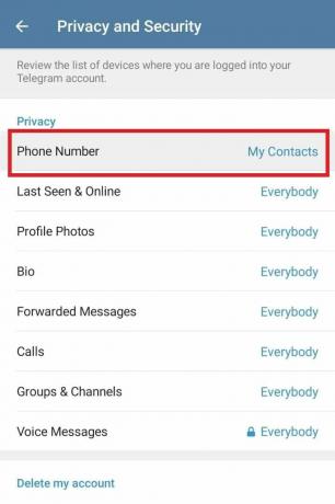 Sada dodirnite Broj telefona | kako da isključim osjetljivi sadržaj na Telegramu