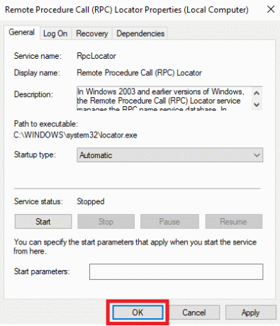 klicka på OK för att spara ändringarna. Fix RPC Server är inte tillgänglig i Windows 10