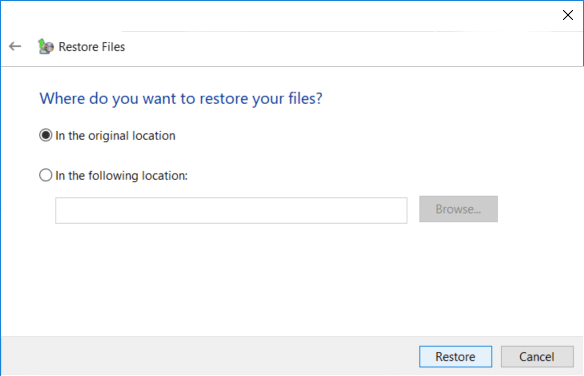 Restaurez les fichiers ou dossiers à leur emplacement d'origine ou vous pouvez sélectionner un autre emplacement