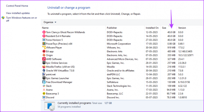 Desinstalar ou alterar uma seção do programa no Painel de Controle