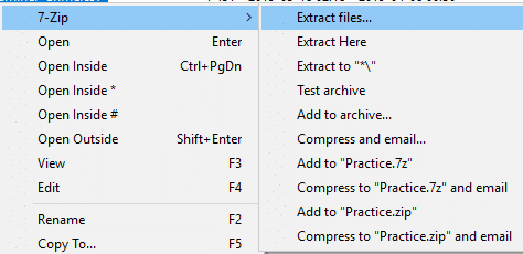 Klicken Sie auf 7-zip und Dateien extrahieren, um sie in einen bestimmten Ordner zu extrahieren | Öffnen Sie TAR-Dateien (.tar.gz) unter Windows 10