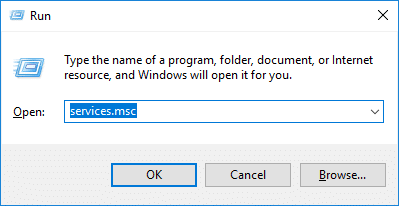 Tryck på Windows + R och skriv services.msc och tryck på Enter