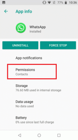 Apăsați pe permisiuni. Remediați apelul video WhatsApp nu funcționează pe iPhone și Android