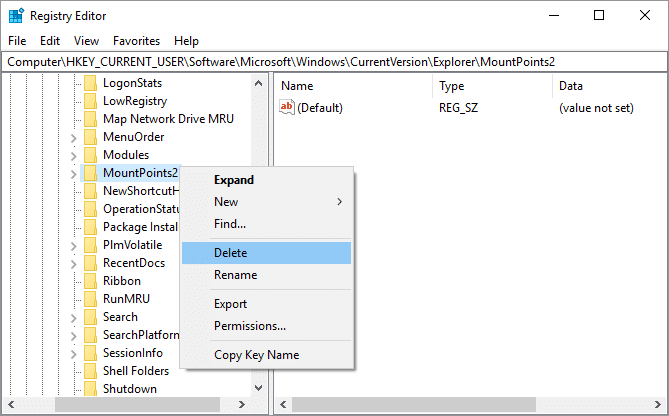 Dešiniuoju pelės mygtuku spustelėkite MousePoints2 ir pasirinkite Ištrinti