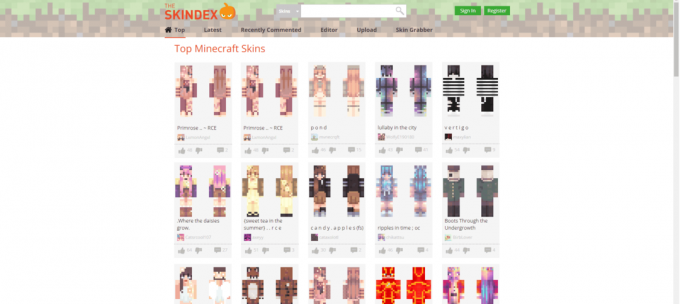 stránka skindex minecraft skin pack