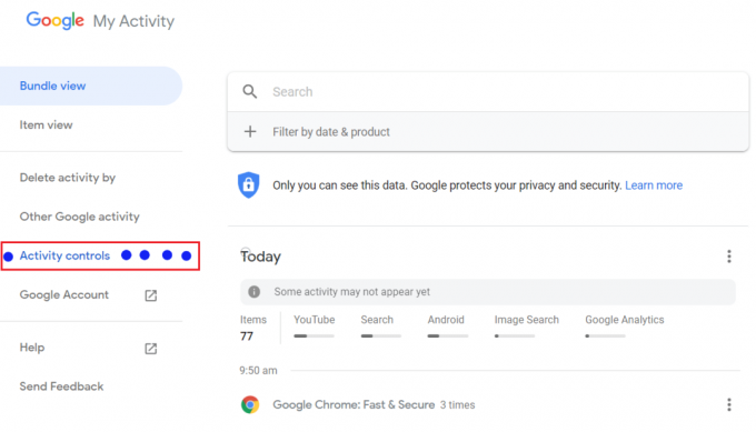 ჩემი აქტივობის გვერდზე დააწკაპუნეთ აქტივობის კონტროლზე | წაშალეთ Google ძიების ისტორია