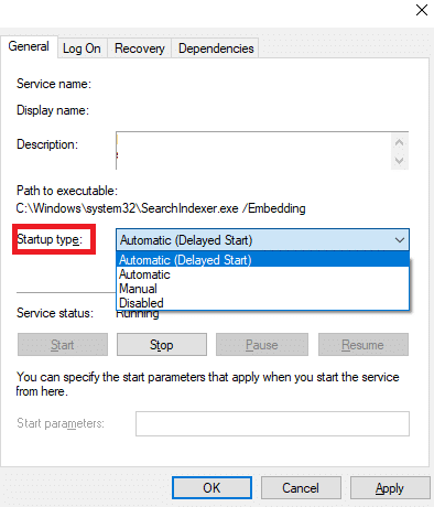 Stel nu het Opstarttype in op Automatisch, zoals hieronder weergegeven. Als de servicestatus niet actief is, klikt u op de knop Start. Fix foutcode 0x80070490 in Windows 10