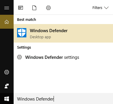 ค้นหา Windows Defender