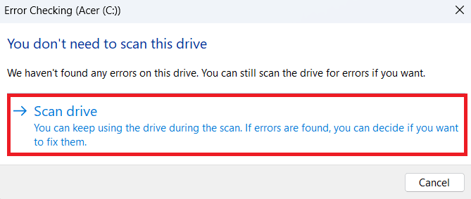 انقر فوق Scan drive