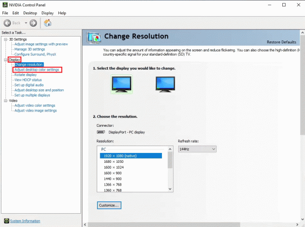 pod Display, kliknite na Adjust desktop color settings | povećati živost u Valorantu