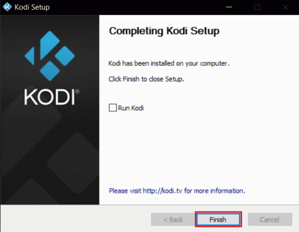 klik op Voltooien om de installatie van de Kodi-app te voltooien. Fix Kodi wordt niet geopend in Windows 10